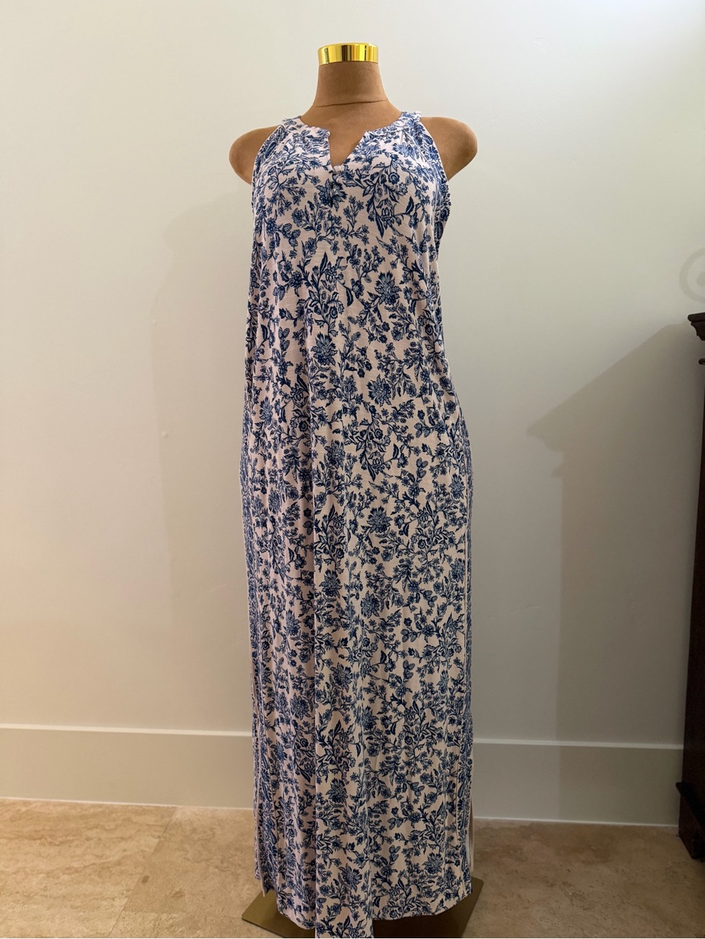 NWT J. Jill Blue and White Floral Halter Maxi Dress